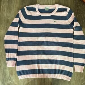 Vintage Lacoste boat sweater crewneck striped size 46 Large pink blue